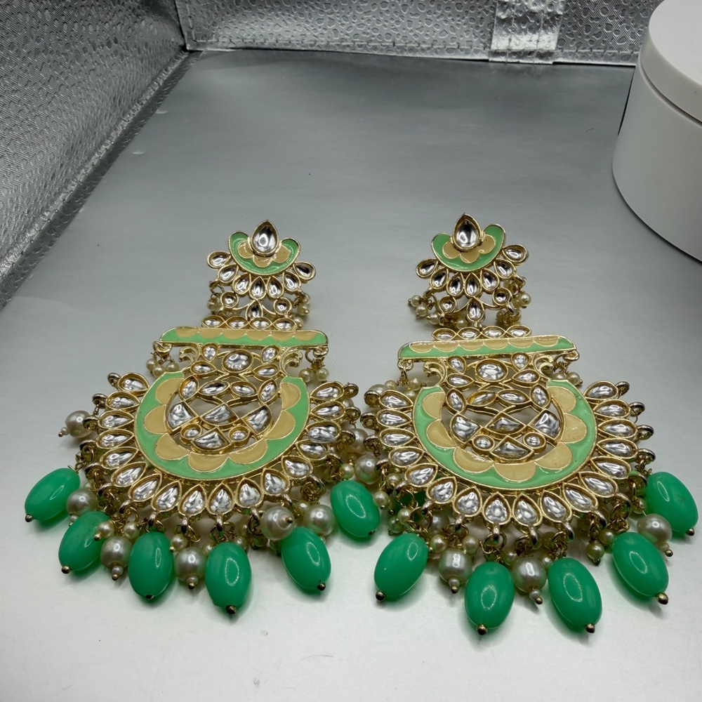 Kundan Gold and Green Statement Earrings